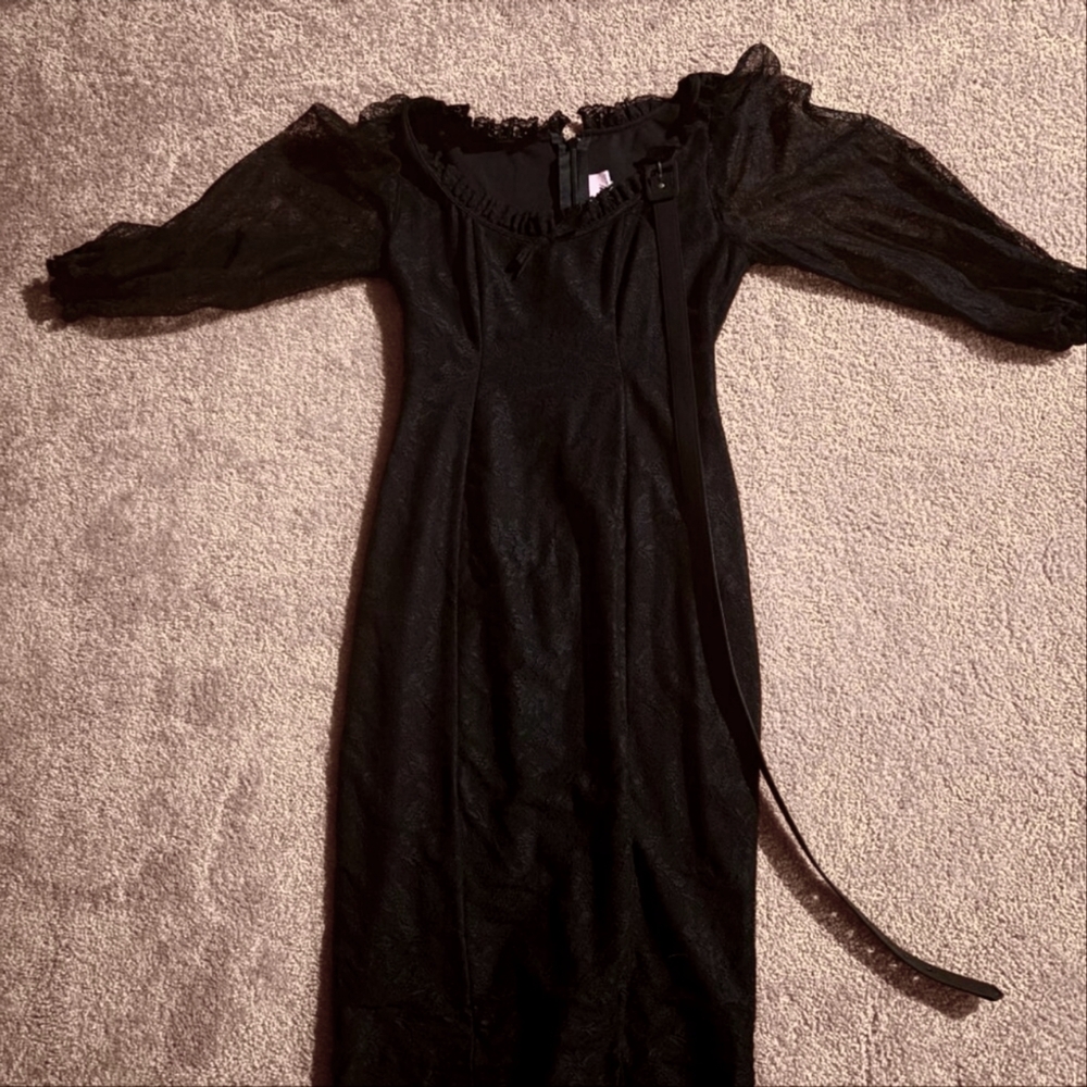 Vixen by Micheline Pitt Decadence Wiggle in Black Lace, Size Large with belt GUC - Picture 2 of 5